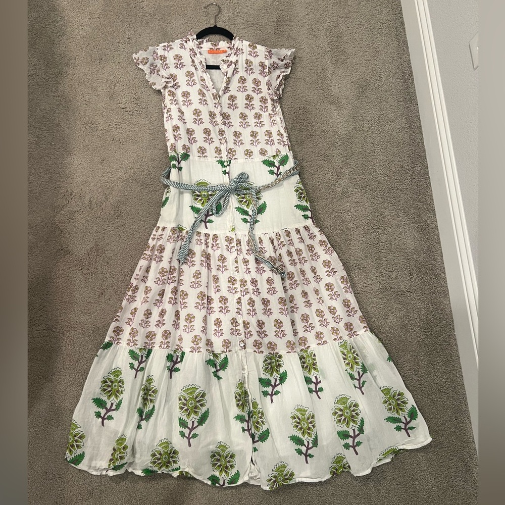 Oliphant Ruffle Collar Button Maxi Dress in Puglia Lime